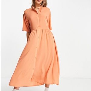 ASOS // NWT Monkl Asta Midi Oversized Button Up Dress in Coral